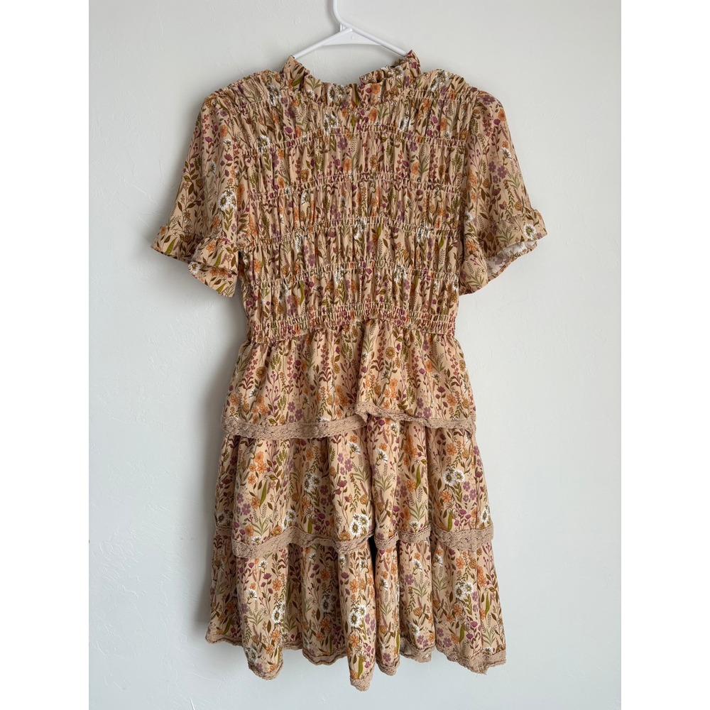 Simply Southern Floral Smocked Mini‎ Dress Cottagecore Boho Girly Wedding Guest - Picture 2 of 6